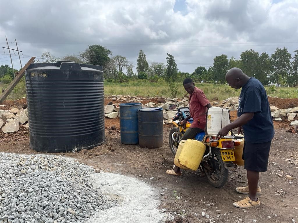 Workers working on the new school