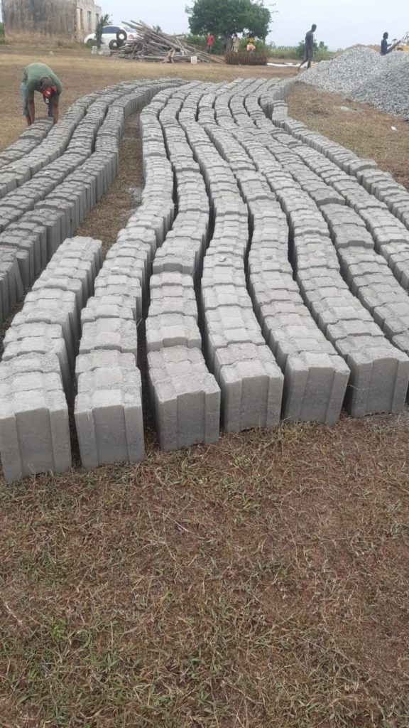 blocks for building school lined up